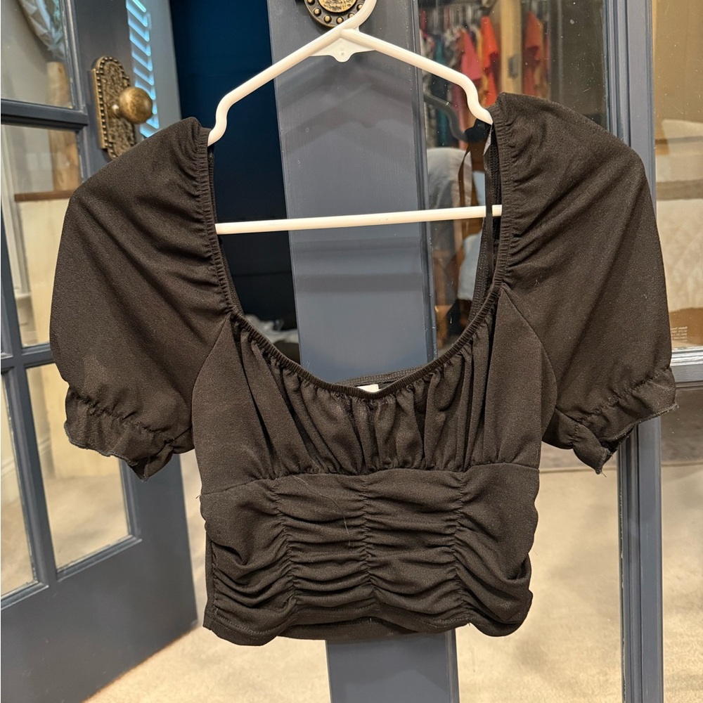 Princess Polly Black Ruched Puff Sleeve Blouse
